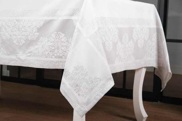 Finezza Viyana Lüx Jakar  Kumaş Gri Masa Örtüsü Dikdörtgen 160x320 cm - 1114 - 3