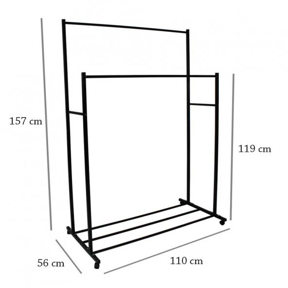 Kanat Elegant Tekerlekli Ayaklı Elbise Askısı - 3