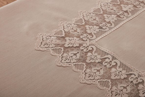 Finezza Esra Lüx Dantelli Keten Kumaş Bej Masa Örtüsü 160x230 cm - 1117 - 3