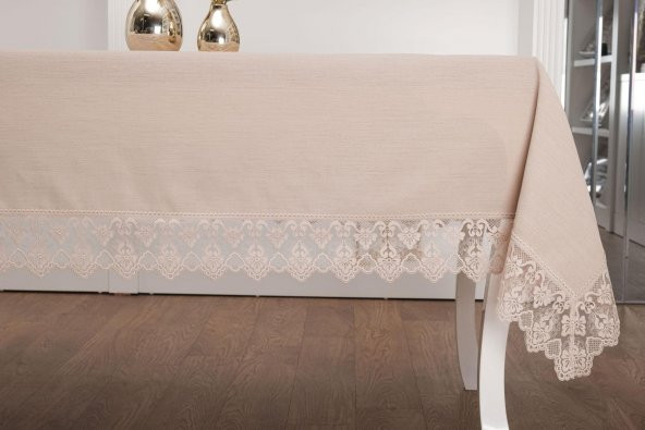 Finezza Esra Lüx Dantelli Keten Kumaş Bej Masa Örtüsü 160x230 cm - 1117 - 4