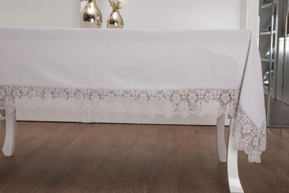 Finezza Esra Lüx Dantelli Keten Kumaş Gri Masa Örtüsü 160x230 cm - 1118 - 4