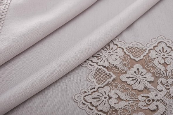 Finezza Esra Lüx Dantelli Keten Kumaş Gri Masa Örtüsü 160x230 cm - 1118 - 7
