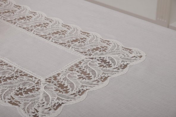 Finezza Esra Lüx Dantelli Keten Kumaş Krem Masa Örtüsü 160x230 cm - 1119 - 3