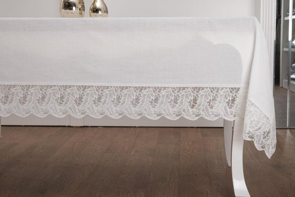 Finezza Esra Lüx Dantelli Keten Kumaş Krem Masa Örtüsü 160x230 cm - 1119 - 4