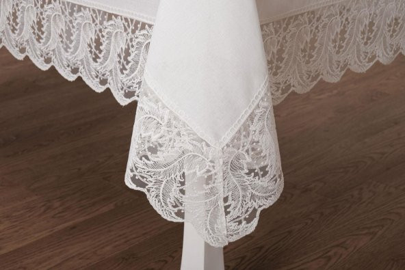 Finezza Esra Lüx Dantelli Keten Kumaş Krem Masa Örtüsü 160x230 cm - 1119 - 5
