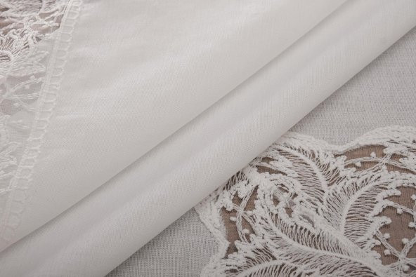 Finezza Esra Lüx Dantelli Keten Kumaş Krem Masa Örtüsü 160x230 cm - 1119 - 6