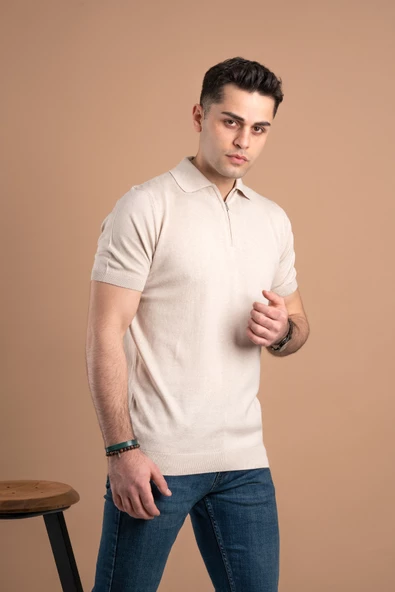 WOOLEN WORLD YAKALI REGULAR FİT ERKEK TRİKO T-SHİRT - Resim 3