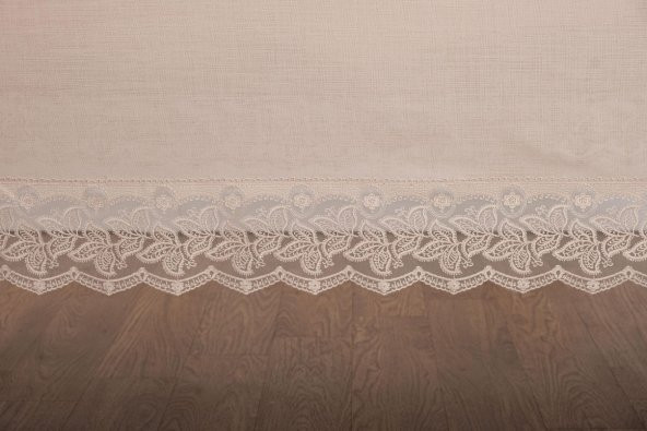 Finezza Beril Lüx Dantelli Keten Kumaş Bej Masa Örtüsü 160x230 cm - 1121 - 6