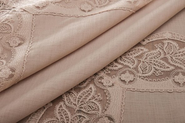 Finezza Beril Lüx Dantelli Keten Kumaş Bej Masa Örtüsü 160x230 cm - 1121 - 7