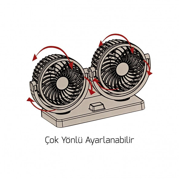 Carub Oto Vantilatör Çift Pervaneli Torpido Üstü 2 Kademeli 12 Volt - 3
