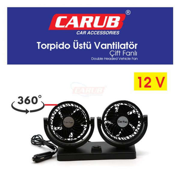 Carub Oto Vantilatör Çift Pervaneli Torpido Üstü 2 Kademeli 12 Volt - 4