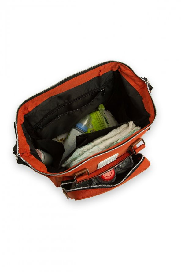 Bagmori Kiremit Baby Bag Baskılı Cepli Anne Bebek Bakım Sırt Çantası - 4
