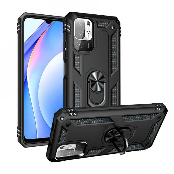 Xiaomi Redmi Note 10 5G Kılıf Yüzüklü Standlı Manyetikli Armor Zırh - 3