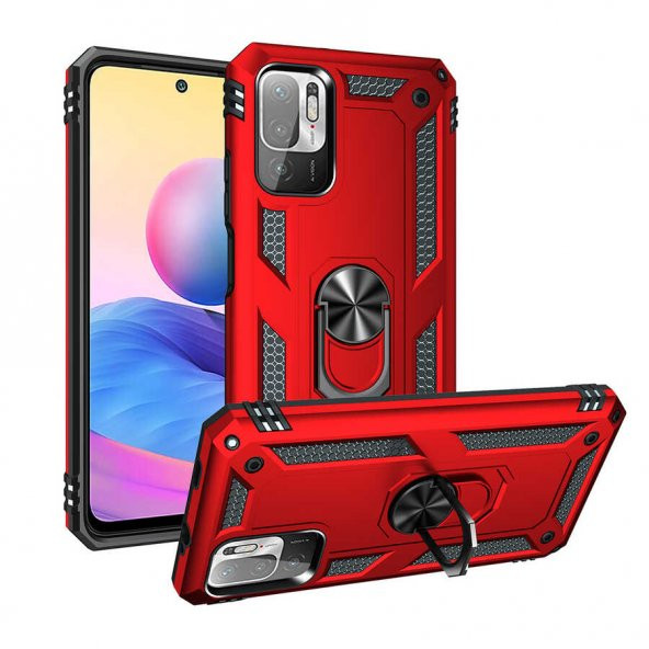Xiaomi Redmi Note 10 5G Kılıf Yüzüklü Standlı Manyetikli Armor Zırh - 5