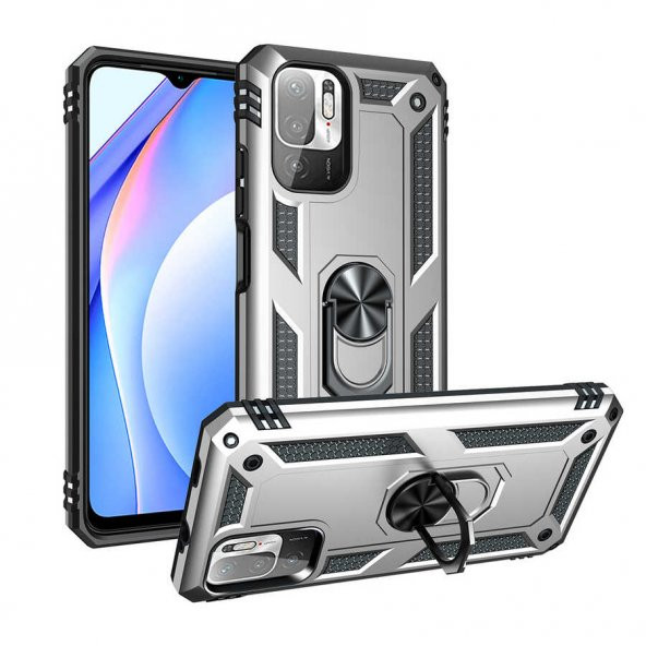 Xiaomi Redmi Note 10 5G Kılıf Yüzüklü Standlı Manyetikli Armor Zırh - 8