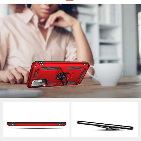 Xiaomi Redmi Note 10 5G Kılıf Yüzüklü Standlı Manyetikli Armor Zırh - 10