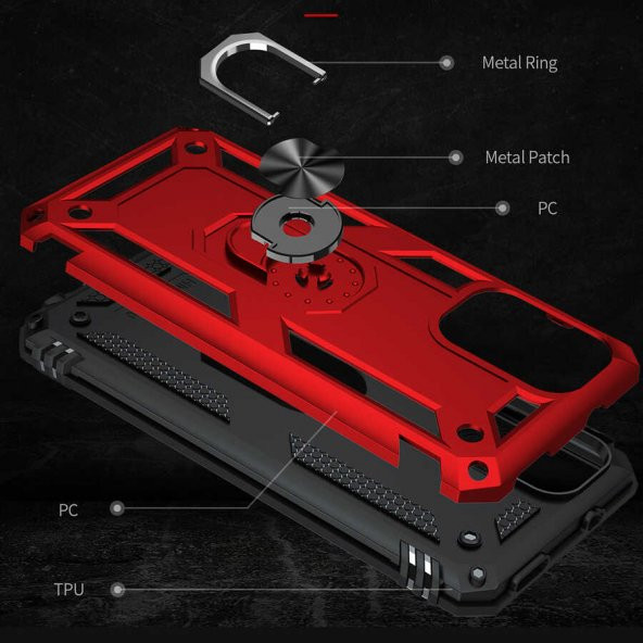 Xiaomi Redmi Note 10 5G Kılıf Yüzüklü Standlı Manyetikli Armor Zırh - 12