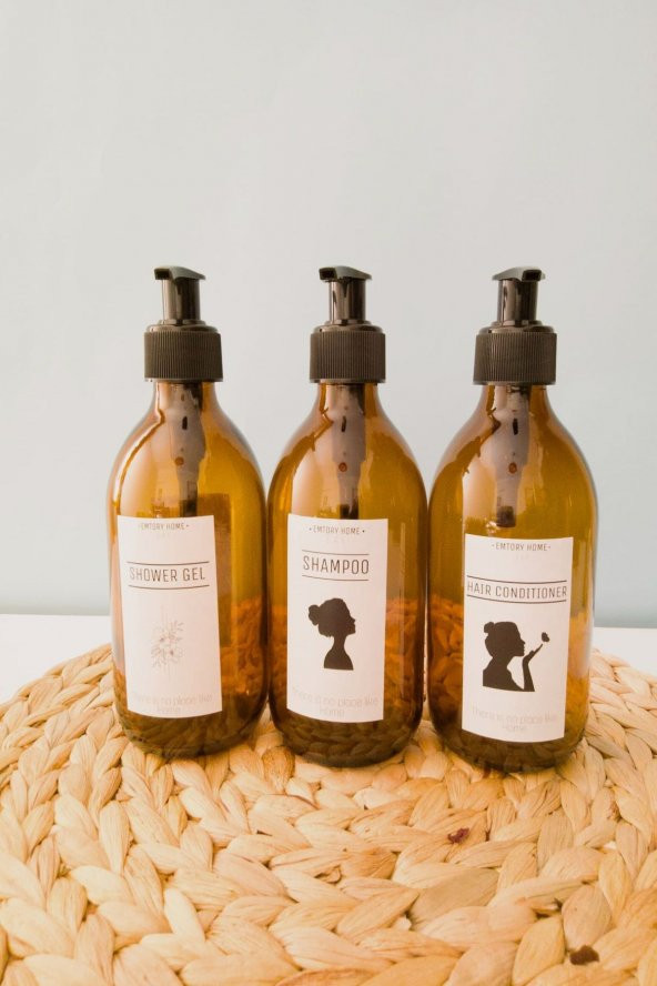 3lü Cam Amber Şampuan & DuşJeli ve Saç Kremi Şişesi 300 ml - Resim 2
