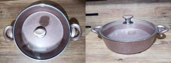Sultan Titanyum Gülkurusu Granit Basık Karnıyarık Pilav Tenceresi 30 Cm - 3