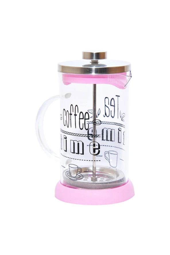 Pembe French Press - Bitki Çayı Cam Demliği  600 Ml