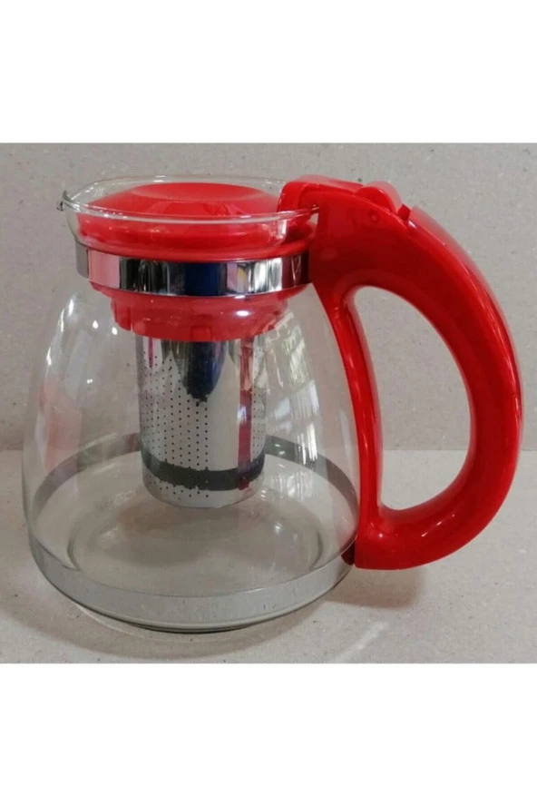 Çelik Süzgeçli Cam Demlik Kırmızı