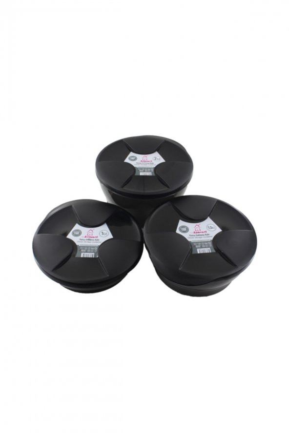 Yonca Yuvarlak Saklama Kabı Siyah 3lü Set - 3