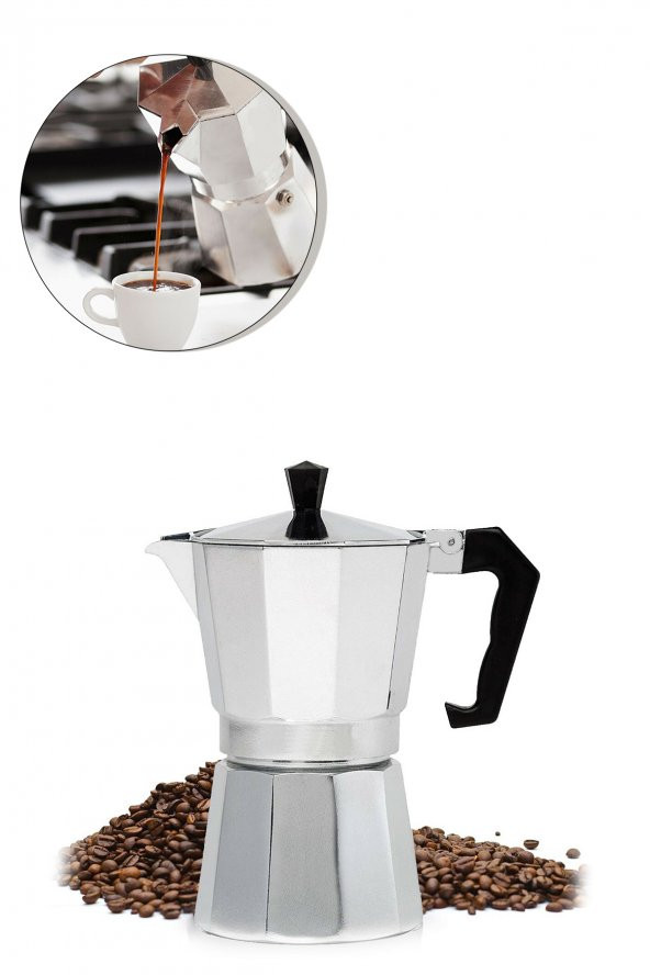 SPRENDA Moka Pot Express- Espresso Kahve Demleme Makinesi 3 Kişilik Aliminyum Ocak Üstü 3Cup