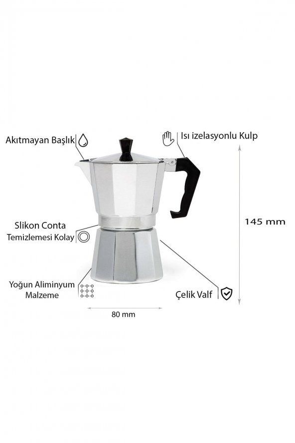 SPRENDA Moka Pot Express- Espresso Kahve Demleme Makinesi 3 Kişilik Aliminyum Ocak Üstü 3Cup - 4