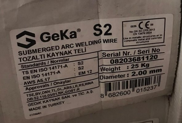 GEKA TOZALTI KAYNAK TELİ 2 MM 25 KG. - 2
