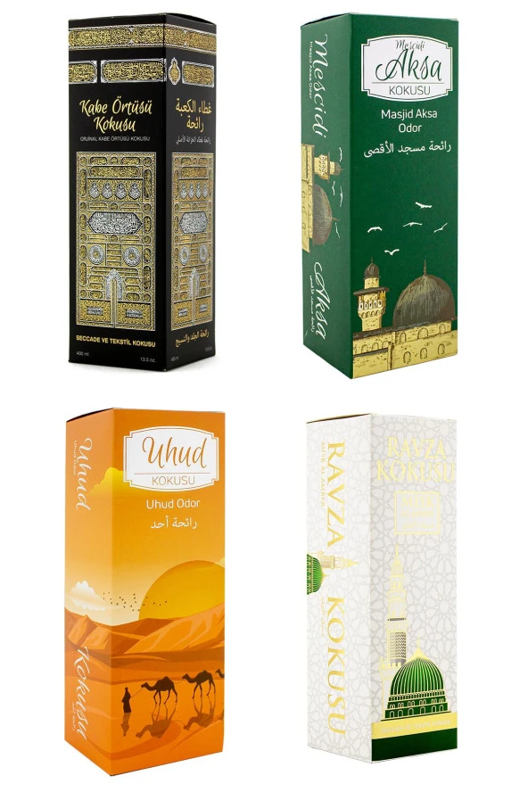 Kabe Örtüsü Kokusu Mescidi Aksa Kokusu Uhud Kokusu ve Medine Ravza kokusu Sprey 400 Ml.