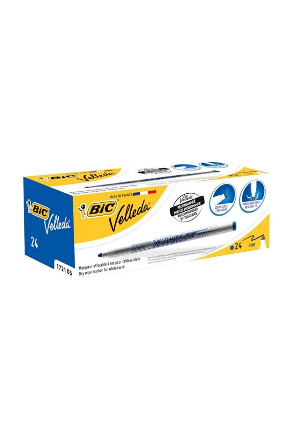Bic Tahta Kalemi Yuvarlak Uçlu Velleda Mavi (24 Lü Paket)