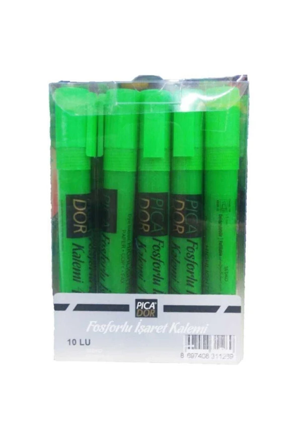 Picador Fosforlu Kalem Yeşil Fosforlu İşaretleme Kalemi (10 Lu Paket)