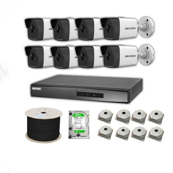 Hikvision 2mp Mikrofonlu 8 Kameralı 1TB Disk Tak Çalıştır Hazır IP Kamera Seti