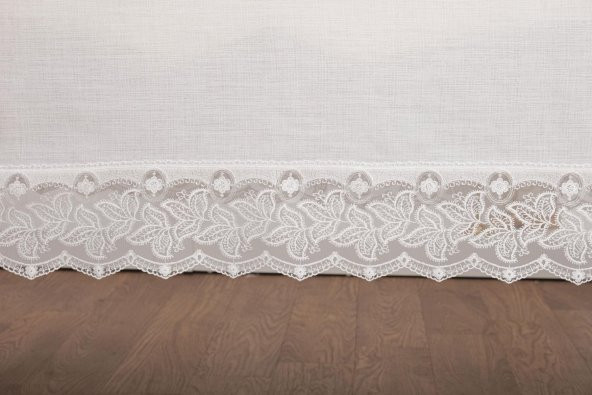 Finezza Beril Lüx Dantelli Keten Kumaş Krem Masa Örtüsü 160x230 cm - 1123 - Resim 5