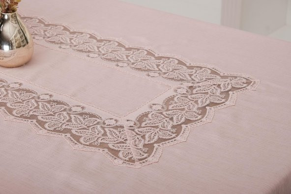Finezza Beril Lüx Dantelli Keten Kumaş Pudra Masa Örtüsü 160x230 cm - 1124 - 3