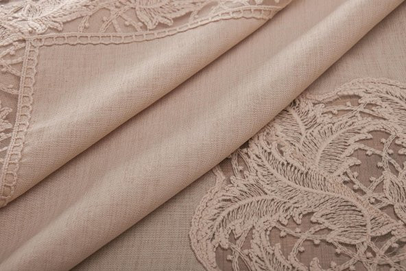 Finezza Narin Lüx Dantelli Keten Kumaş Bej Masa Örtüsü 160x230 cm - 1125 - 7