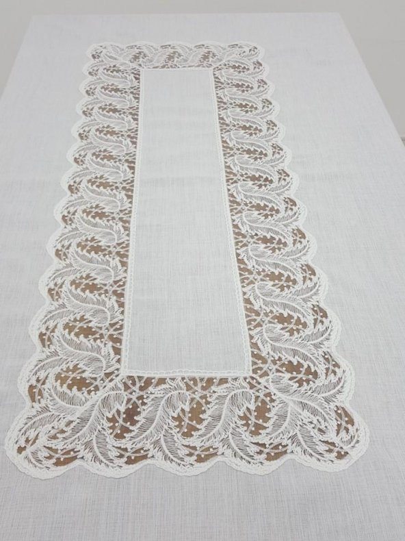 Finezza Narin Lüx Dantelli Keten Kumaş Krem Masa Örtüsü 160x230 cm - 1126 - 3