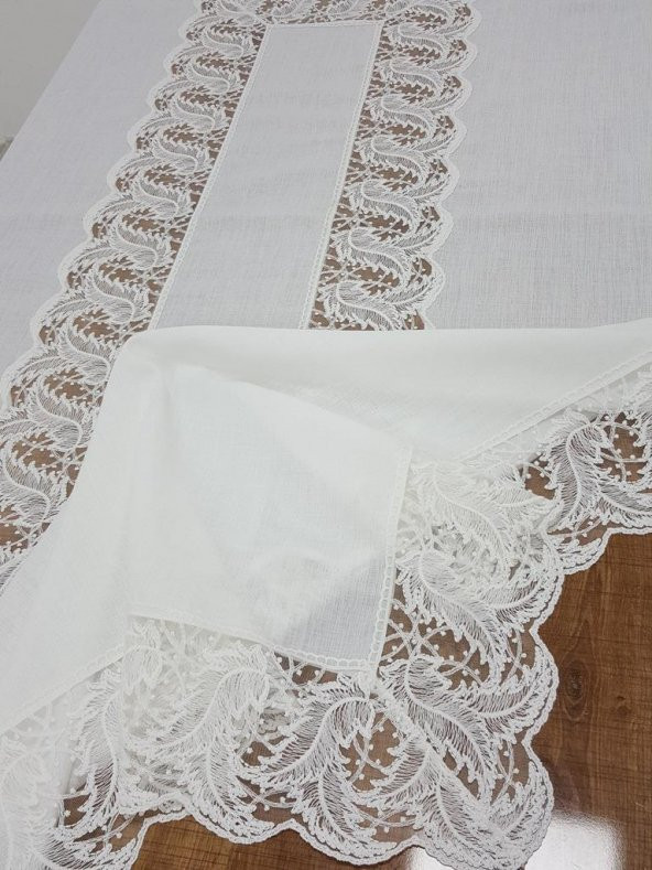 Finezza Narin Lüx Dantelli Keten Kumaş Krem Masa Örtüsü 160x230 cm - 1126 - 5