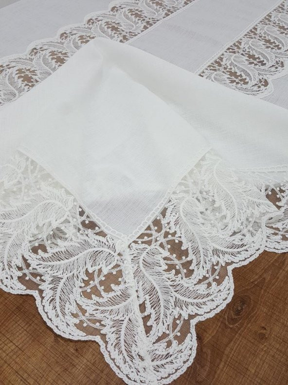 Finezza Narin Lüx Dantelli Keten Kumaş Krem Masa Örtüsü 160x230 cm - 1126 - 6