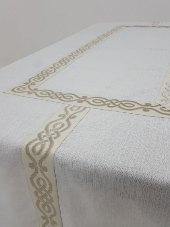 Finezza Antik Lüx Jakar Bordürlü Keten Kumaş Krem Masa Örtüsü 160x230 cm - 1130 - 4