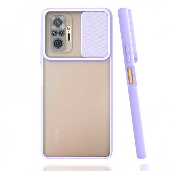 Xiaomi Redmi Note 10 Pro Kılıf Zore Lensi Kapak Lila Kamera Lens Korumalı Sürgülü