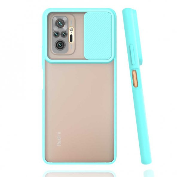 Xiaomi Redmi Note 10 Pro Kılıf Zore Lensi Kapak Turkuaz Kamera Lens Korumalı Sürgülü