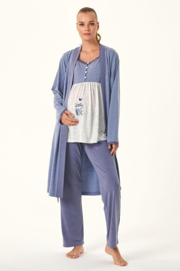Feyza 4479 Mavi  Hamile Lohusa Spor 3 Lü Pijama Takımı - 2