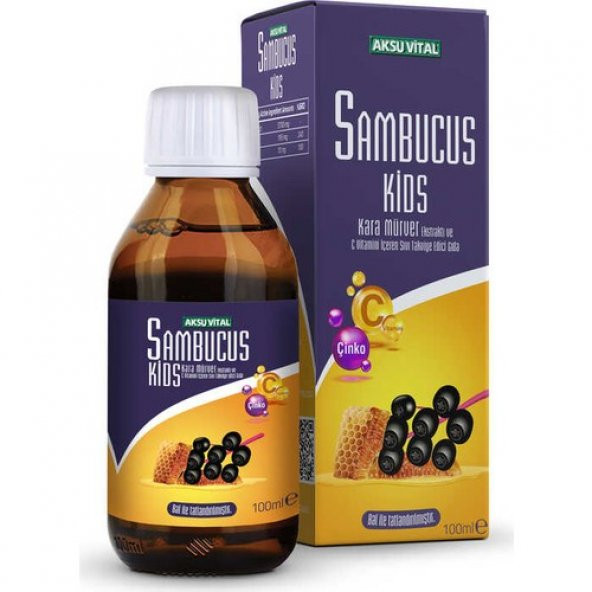 Aksu Vital Sambucus Kids Şurup 100 ml (Kara mürver ekstratı ve C vitamini içerir)