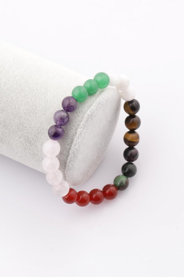 Yengeç Burcu Taşlarından Oluşan Doğal Taş Bileklik 8 mm Küre Kesim - Burç Bilekliği - 2