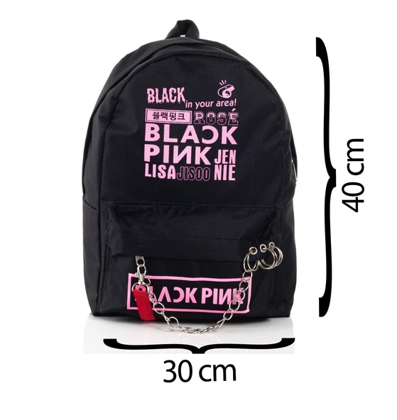 Siyah Blackpink Piercing Sırt Okul Çantası Ve Kalemlik İkili Set - 4