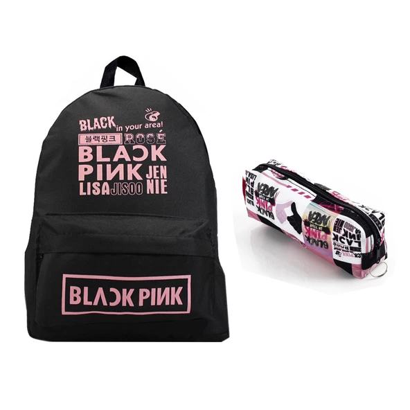 Siyah Blackpink Baskılı Sırt Okul Çantası Ve Kalemlik Set