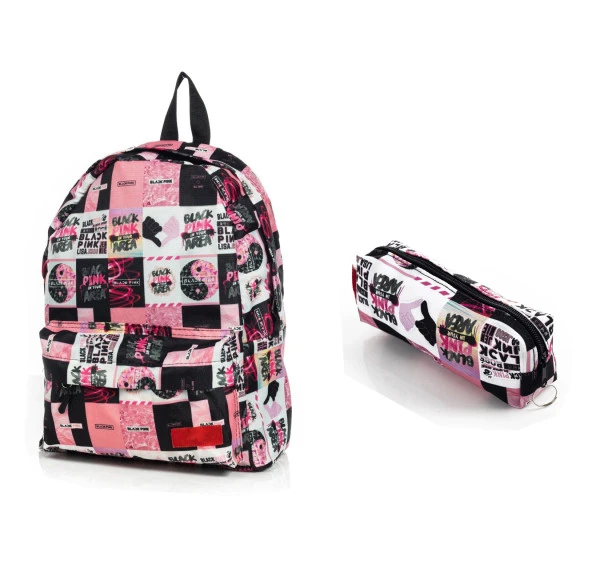 Pembe Blackpink Baskılı Sırt Okul Çantası Ve Kalemlik Set