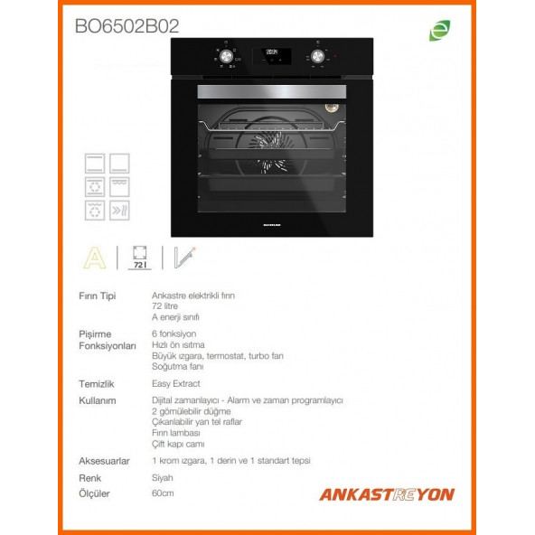 Silverline BO6502B02 S2 72 LT Siyah Cam Ankastre Fırın - 2