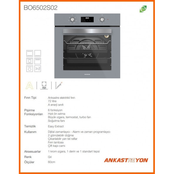 Silverline BO6502S02 72 LT Ankastre Fırın Gri cam - 2
